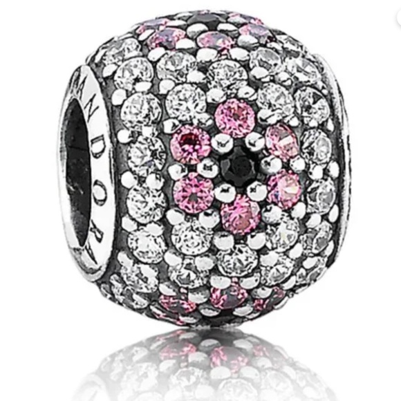 Authentic Pandora Pave’ Shimmering Flowers charm - Picture 1 of 8
